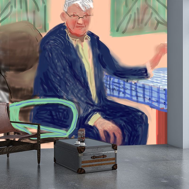 Hockney Self-Portrait Mural Art Deco Stain Proof Hallway Wall Covering, Custom Printed