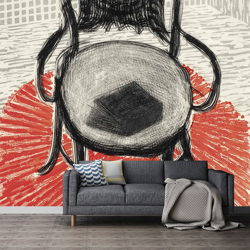 Black Iron Chair Wall Murals Stain Resistant Art Deco Living Room Wall Covering on Orange