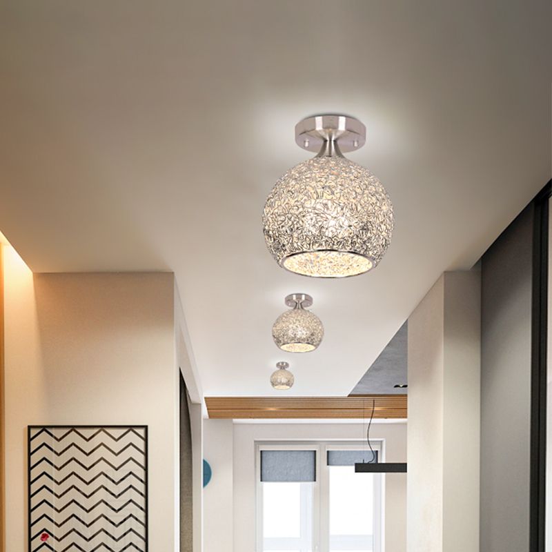 Simple Mini Dome Ceiling Flush Mount Aluminum Single Apartment Flush Mount Light Fixture in Chrome, 6/7 Inches Width