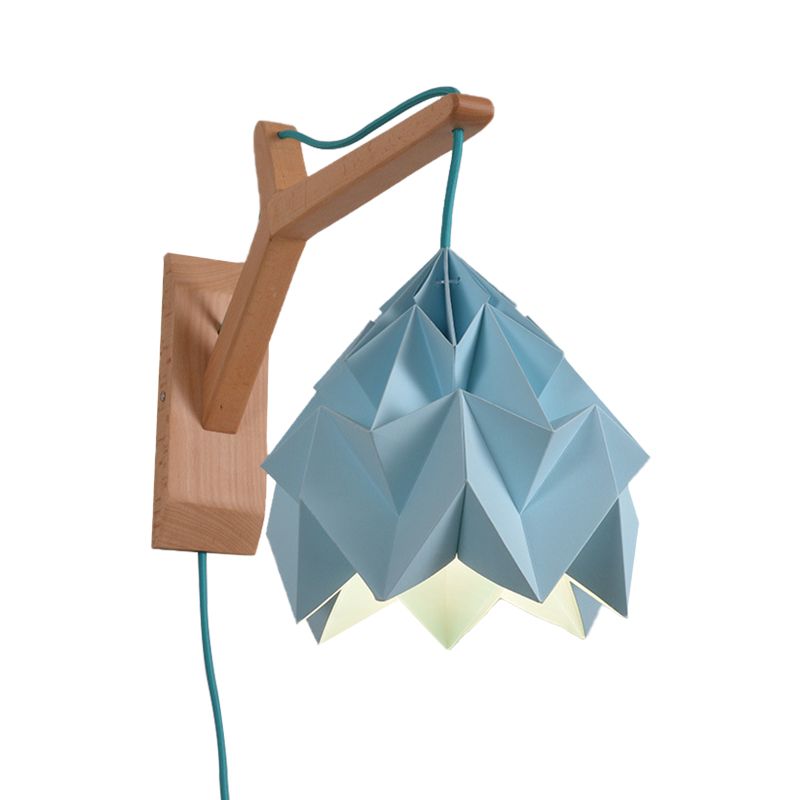 Domed Shade Paper Wall Mounted Lamp Macaron 1 Head White/Pink/Yellow/Blue/Green Sconce Light Fixture with Wood Backplate