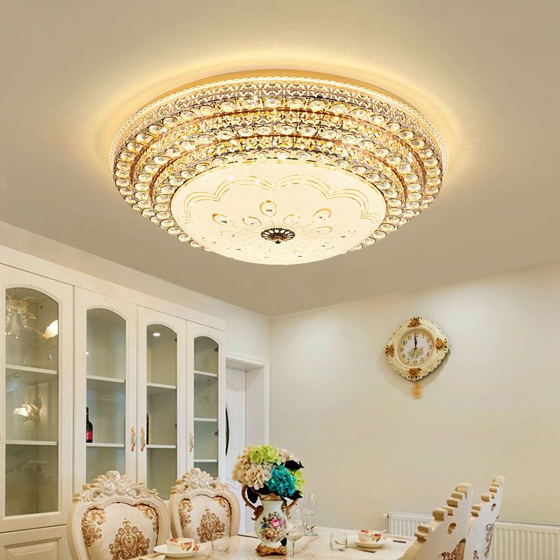 Modern Fashionable Circular LED Ceiling Light Crystal Indoor Flush Mount with Glass Shade