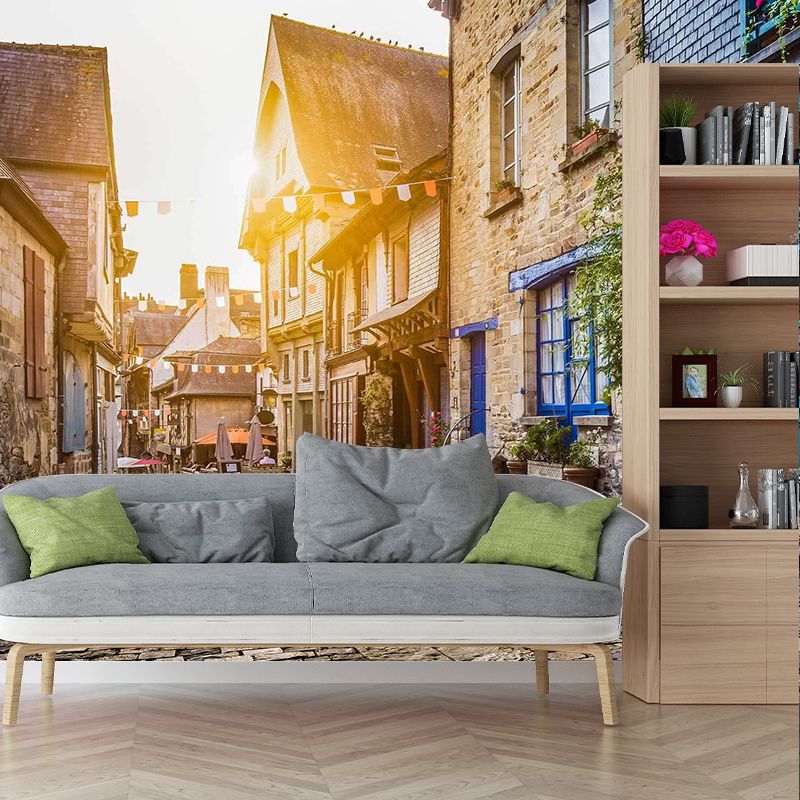 Moisture-Resistant Mural Non-Woven Fabric Mediterranean Street View Wall Art for Decoration