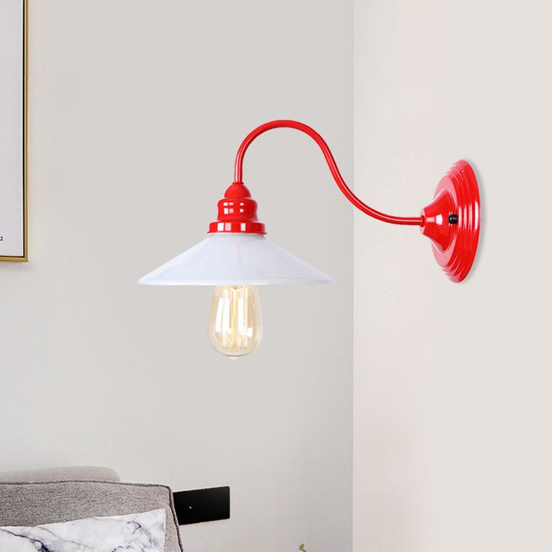 Single Bulb Wall Sconce with Wide Flare Shade Metal Industrial Living Room Light Fixture in White