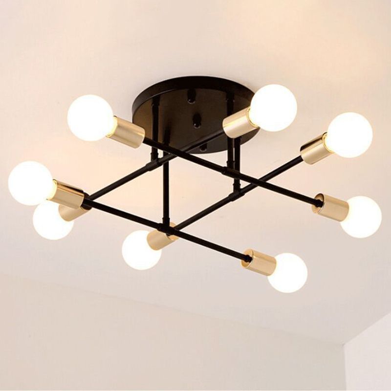 Nordic Style Dining Room Lighting Fixture Simplicity Open Bulb Crossed Lines Metal Ceiling Light