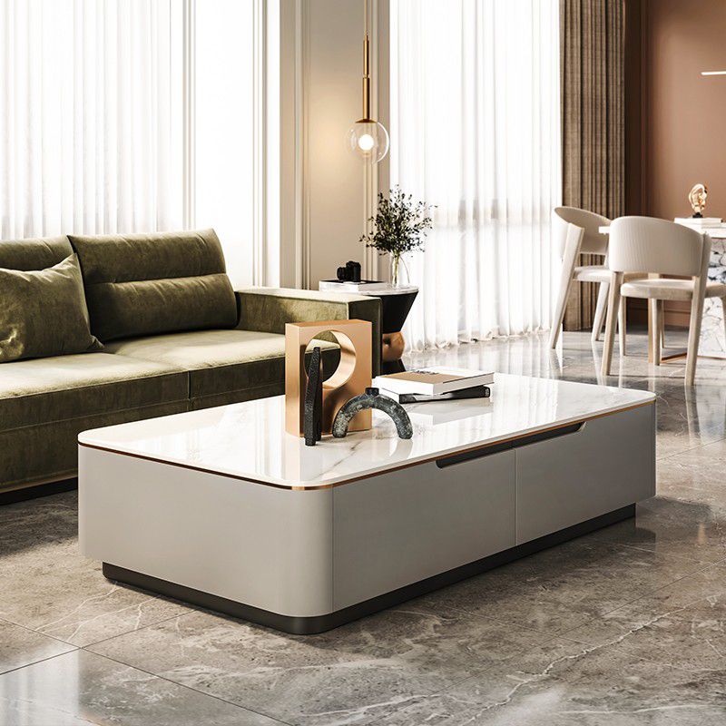 Glam Sled Coffee Table Slate Rectangular Coffee Table Set for Bedroom and Living Room