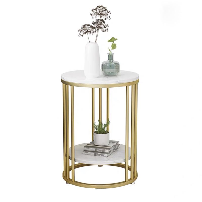 Frame Base Design Gold/ Black Metal Slate Top White Rectangular Side Table