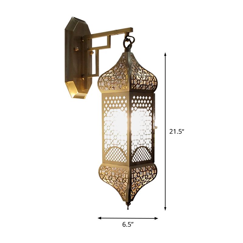 1 Head Metallic Sconce Lighting Arab Brass Lantern Corridor Wall Mount Ceiling Lamp