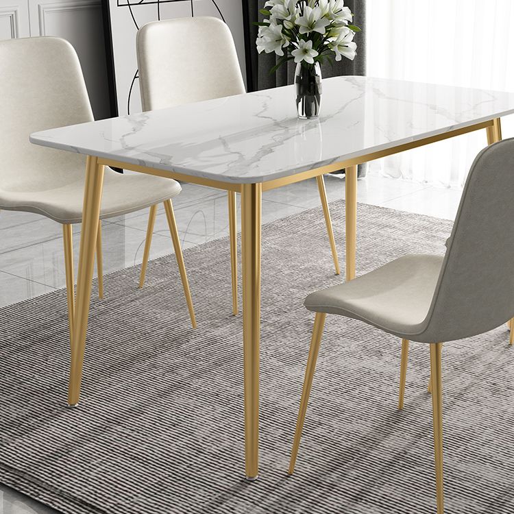 Traditional Luxury Dining Table White Sintered Stone Table with Gold Frame