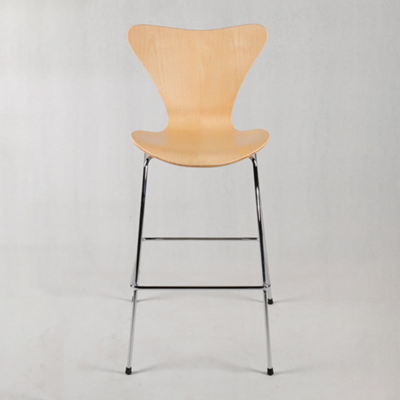 Modern Armless Backrest Bar Stool Wood Kitchen Bar Stool with 4 Metal Legs