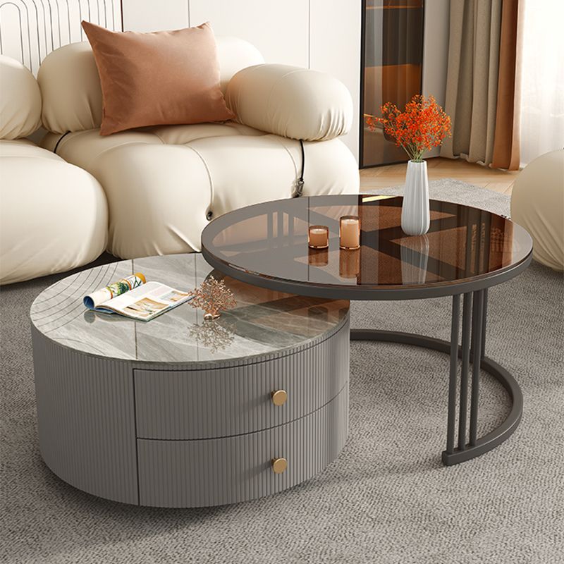 Metal Anb Glass Coffee Table Set Round Nesting Coffee Table Set with 2 Drawers