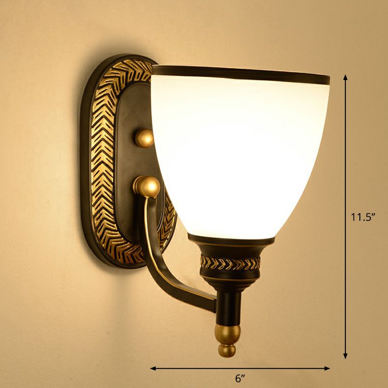 Éclairage de paroi de cloche vintage LAMPE MURD MUR MURS VERNE OPAL en noir pour le couloir
