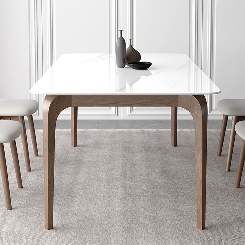 Mid-Century Dinette Table Rectangle Stone Dining Table in White