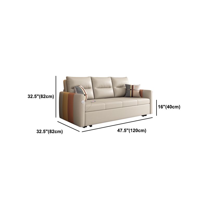 Faux Leather Sofa Stain Resistant Sewn Pillow Back Sofa Bed in Light Brown