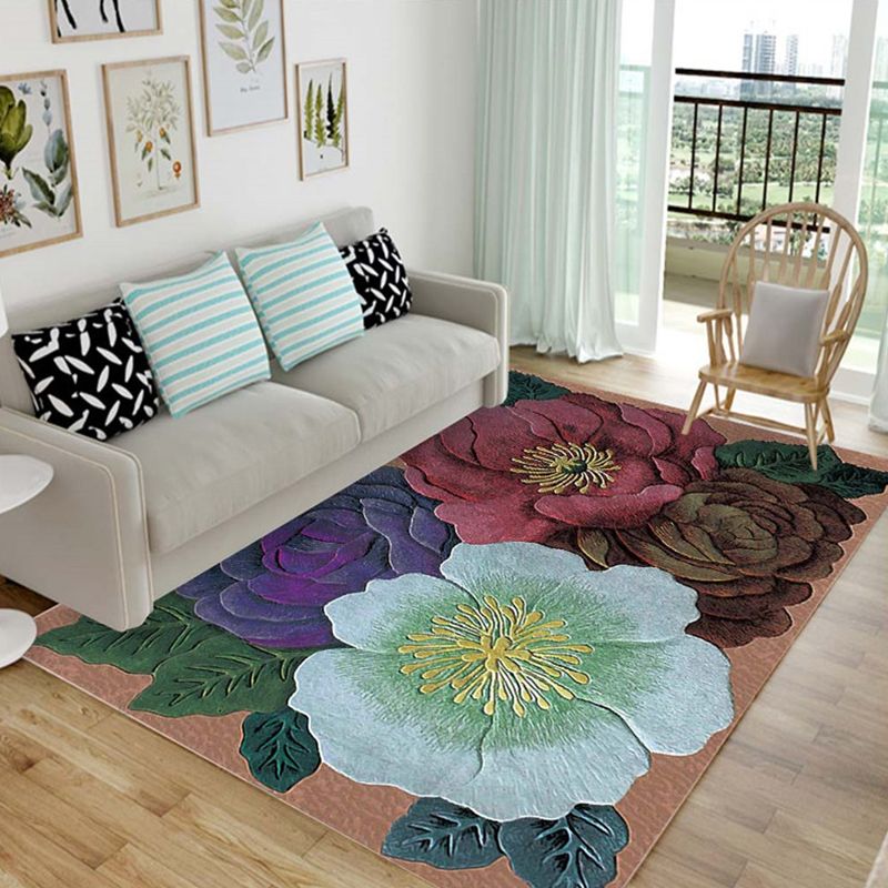 Multi Colored Chinese Rug Polyster Plant Printed Carpet Machine Washable Stain-Resistant Indoor Rug for Parlor