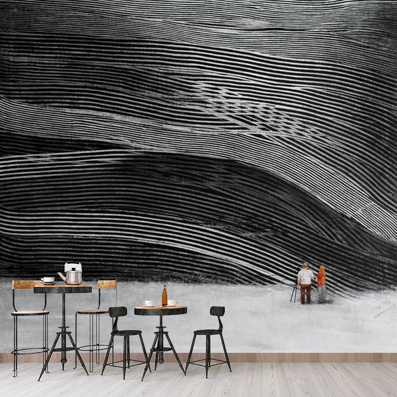 Modern Art Layered Wall Murals Black and Grey Abstract Wall Covering for Bedroom