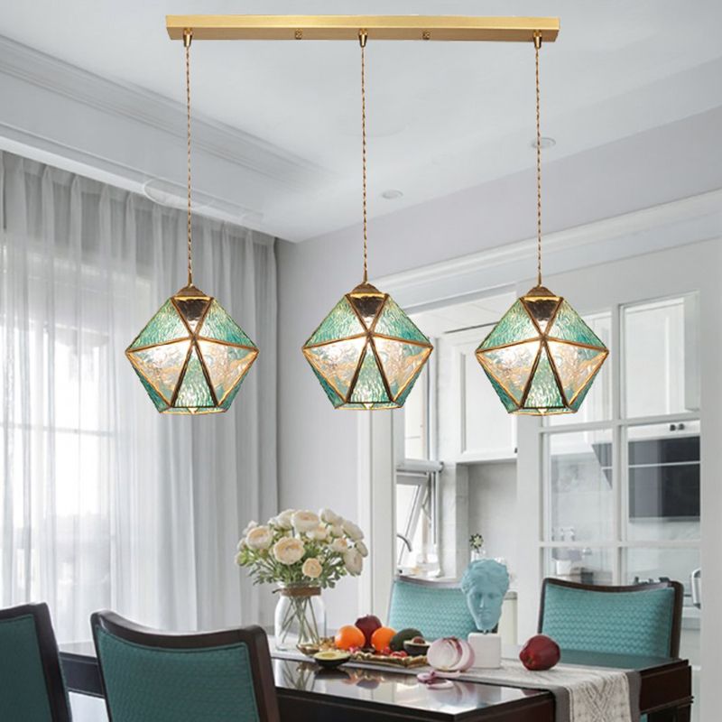 Geometry Shape Hanging Lights Tiffany Style Glass 3 Light Hanging Light Fixtures