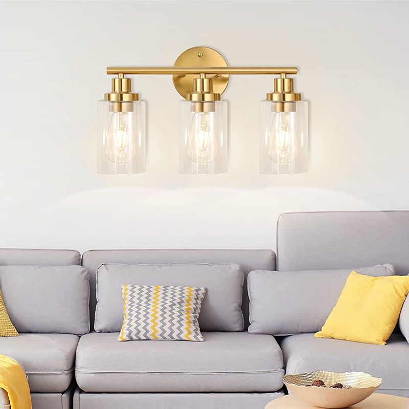 Gold / Black Bathroom Vanity Lighting 3 - Light Iron & Glass Bath Sconce