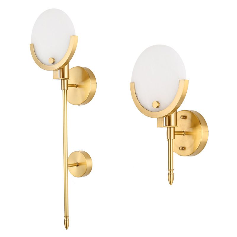 Modern Metal Wall Light Gold Round Wall Sconce with Mica for Living Room