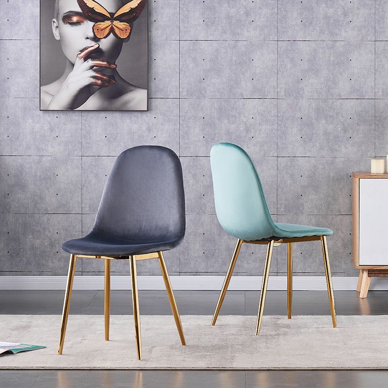 Indoor Armless Dining Chairs Velvet Solid Back Side Chairs with Metal Legs