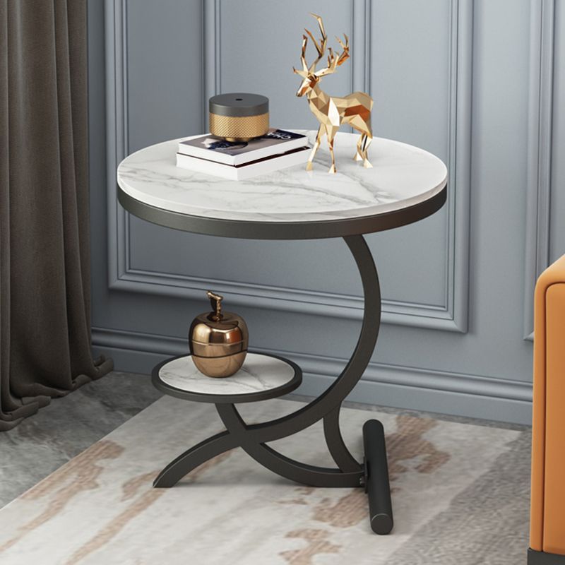 Modern Double Tier Minimalist End Table Abstract Round Corner Table