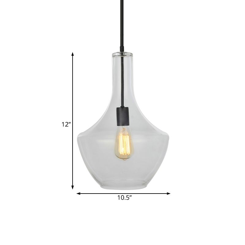 Lámpara colgante de vidrio transparente de 10.5 "/12"/14 "de ancho Lámpara de vidrio transparente 1 Luz de colgante colgante negro para sala de estar para sala de estar