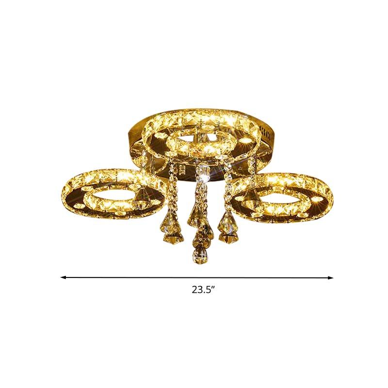 Ring Semi Flush Light Contemporary K9 Crystal Chrome 23.5"/28"/33.5" Wide LED Ceiling Lamp, Warm/White/2 Color Light