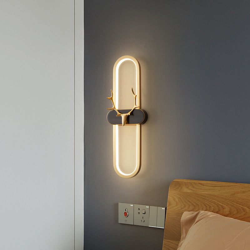 Nordic Style Brass Wall Light Oval Shape LED Wall Sconce in Gold for Living Room