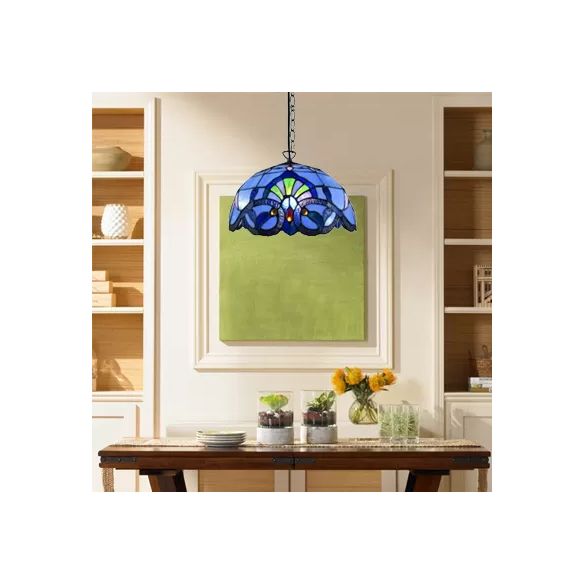 Hanging Lamps for Living Room, Adjustable 2 Lights Dome Shade Hanging Lamp with Art Glass Shade Victorian Style, 16" W