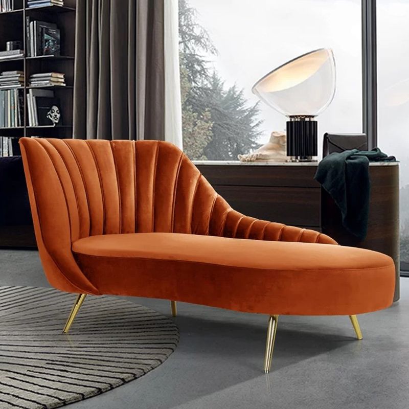 Glam Cushioned Chaise Lounge Velvet Chaise with Flared Arms for Bedroom and Living Room
