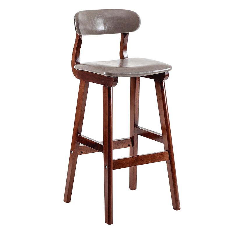 Taburete de bar estilo escandinavo, patas de madera, asiento de cuero para barra de cocina