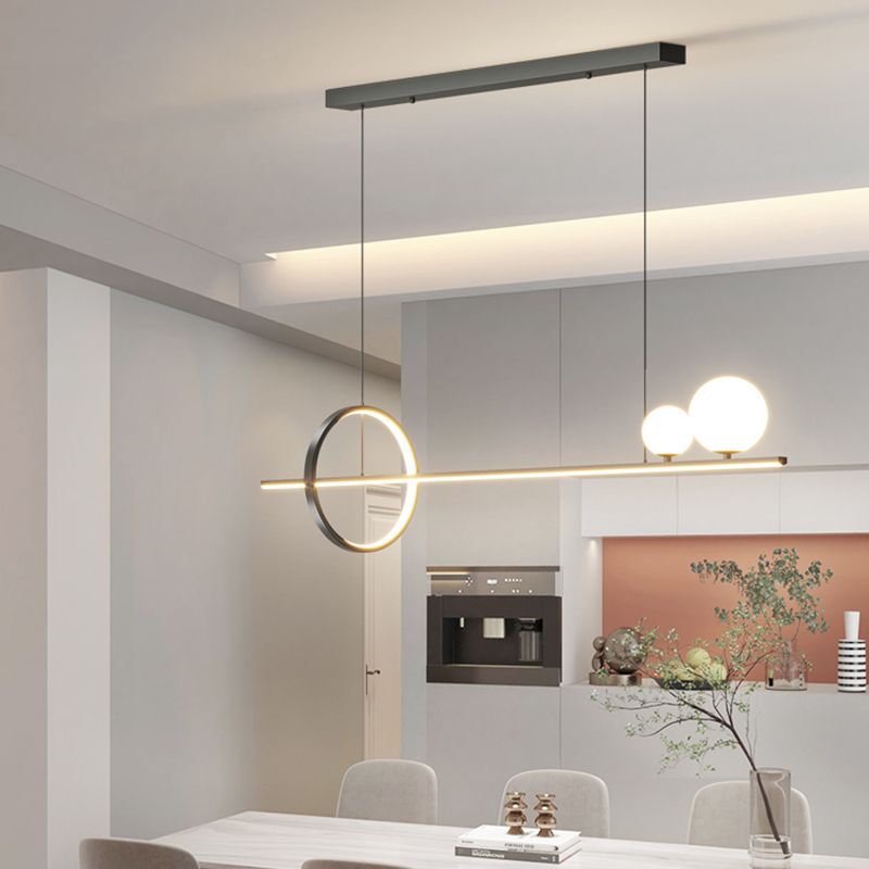LED Island Lamp Strip Shape Island Hanging Lamp with Silica Gel Shade for Dining Room