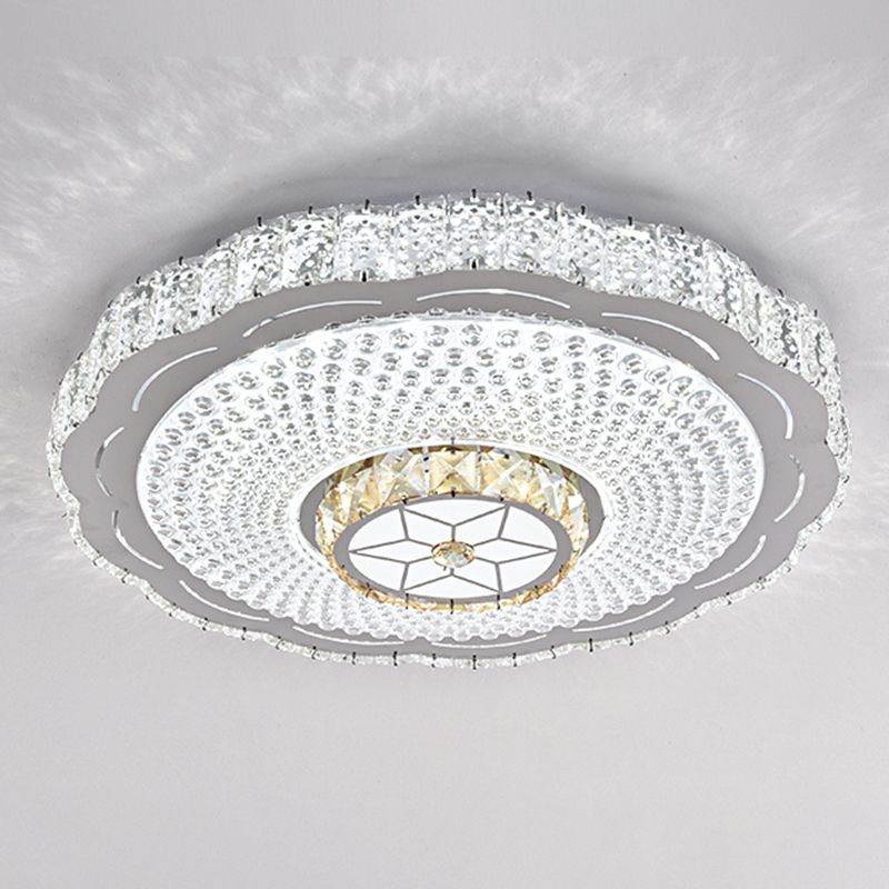 Round Bedroom LED Flush Mount Crystal Modern Flushmount Ceiling Light in Stainless-Steel