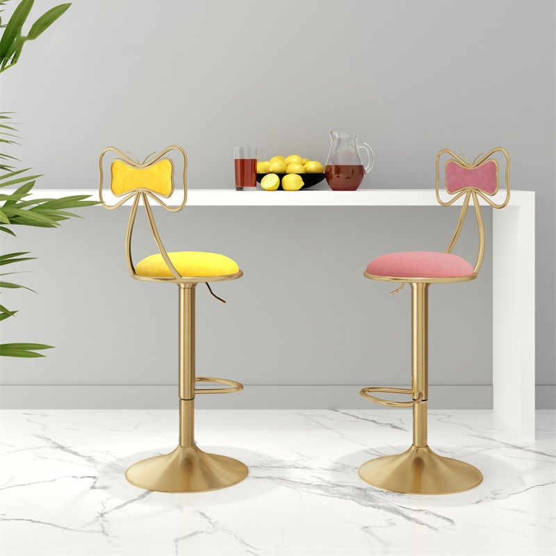 Glam Iron Adjustable Swivel Barstool Low Back Indoor Tall Stool with Upholstered Seat