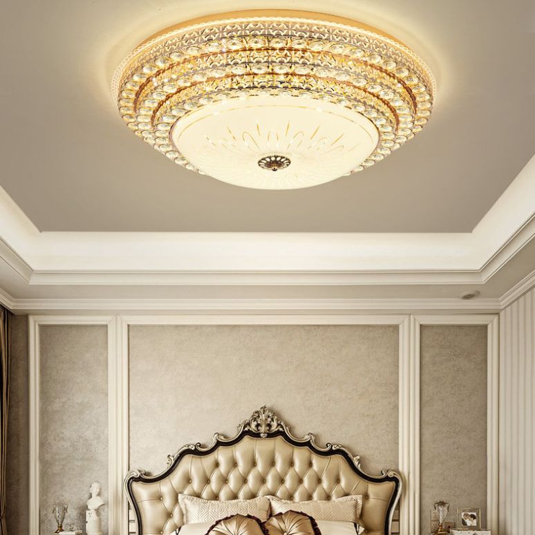 Modern Fashionable Circular LED Ceiling Light Crystal Indoor Flush Mount with Glass Shade