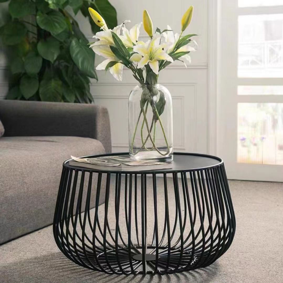 Mid-century Modern Iron Round Coffee Table, Frame Base Cocktail Table