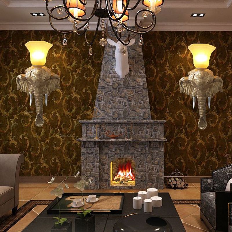 Flared Beige Glass Wall Light Fixture Vintage 1 Light Living Room Sconce Light with Gold Elephant Base