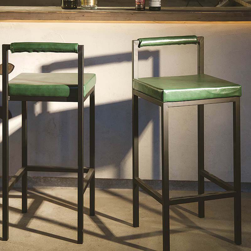 Industrial Green Upholstered Barstool Indoor Distressed Tall Stool with Square Seat