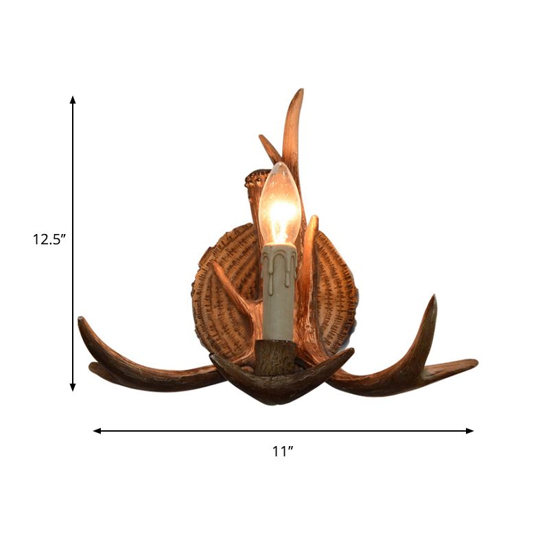 Resin Candle Wall Sconce with Antlers Deco 1 Head Rustic Wall Light in Brown for Cottage
