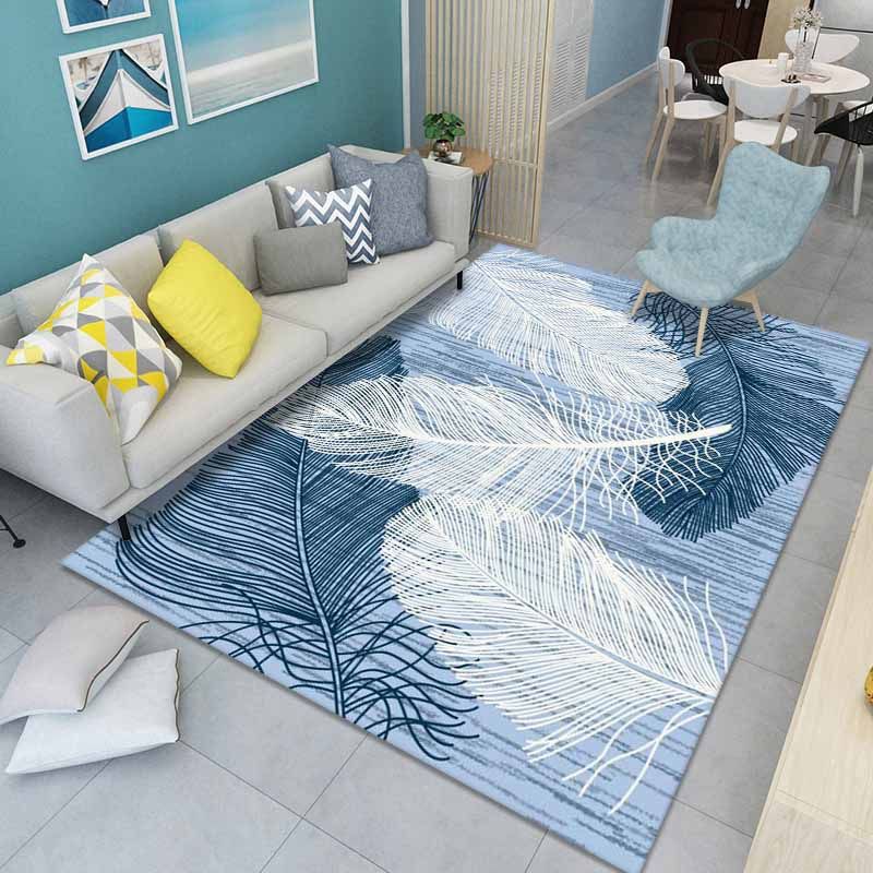Fancy Feather Pattern Area Carpet Modern Polyester Area Rug Easy Care Washable Rug for Home Decor