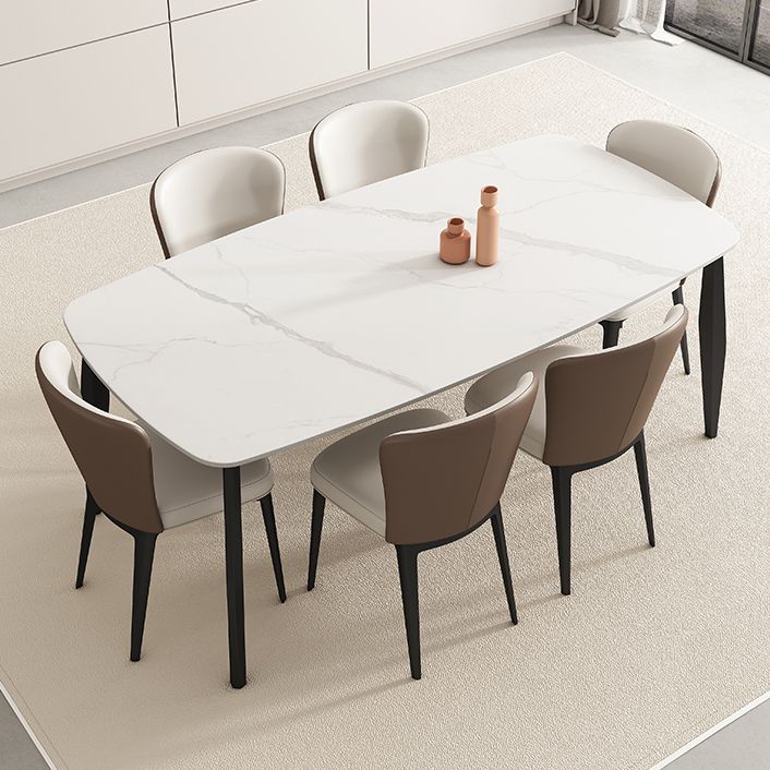 Industrial Rectangle Dinette Table Tripod Base Dining Table with White Stone Top