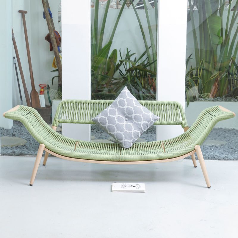 Contemporary Rattan Two Arm Chaise Flared Arms for Bedroom Living Room