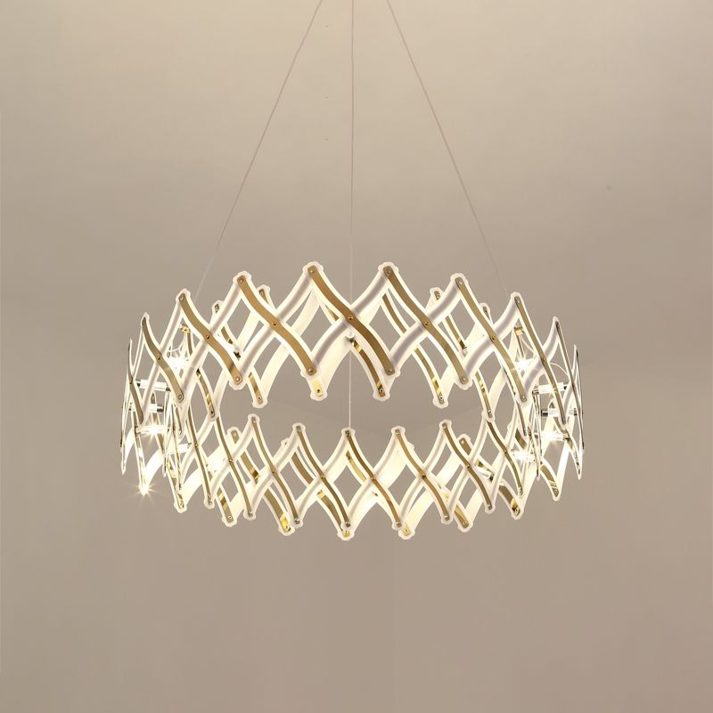 31,5 "/23,5" W Grid Kronleuchter zeitgenössischer Acryl -Esszimmer LED -Federung in Chrom/Gold, warm/weißes Licht