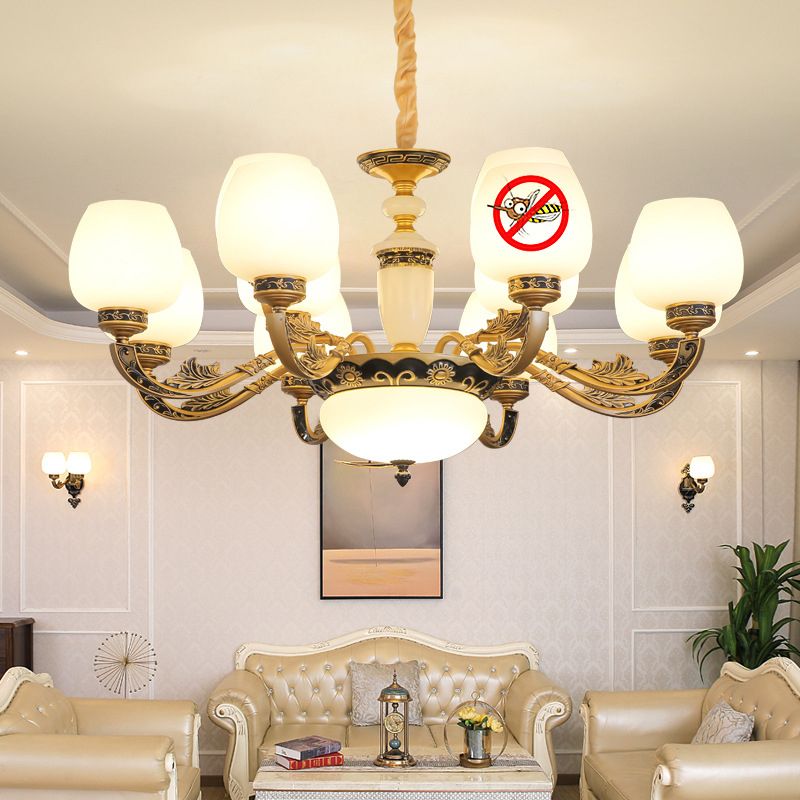 Bud Shade Frosted White Glass Chandelier Lighting Classic Living Room Pendant Light