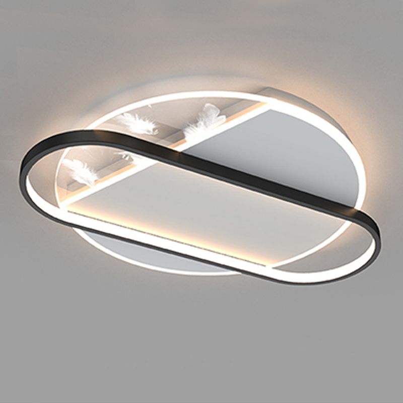 Lámpara de techo de plumas con forma geométrica, hierro moderno, 1 luz, montaje empotrado para sala de estar