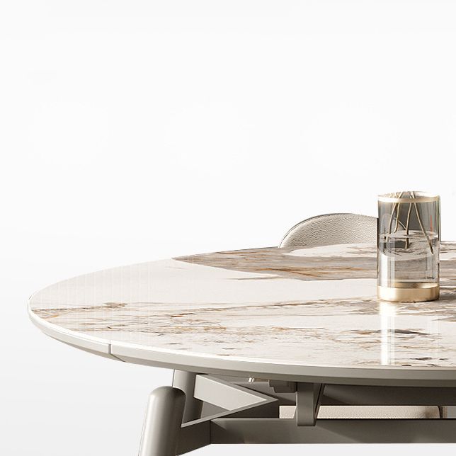 Modern Round Dining Table Stone Top Dining Table with 4 Wood Legs