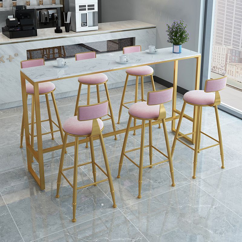 Glam Rectangle Counter Table White and Gold Trestle Stone Dinette Table