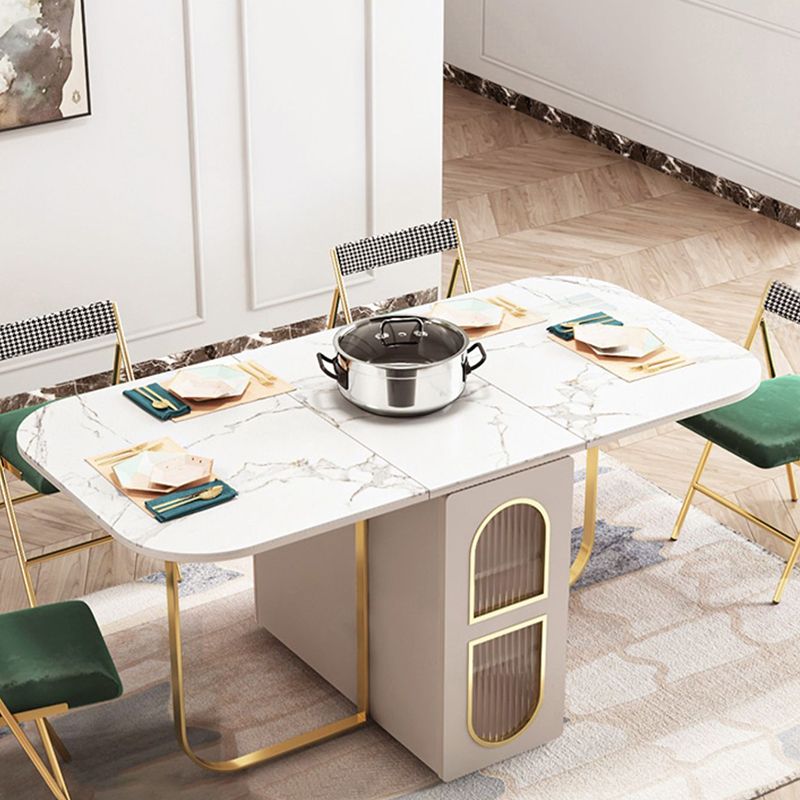 Moderna 1/2/3/5 Piezas Mesa de comedor blanca con juego de comedor plegable de piedra sinterizada