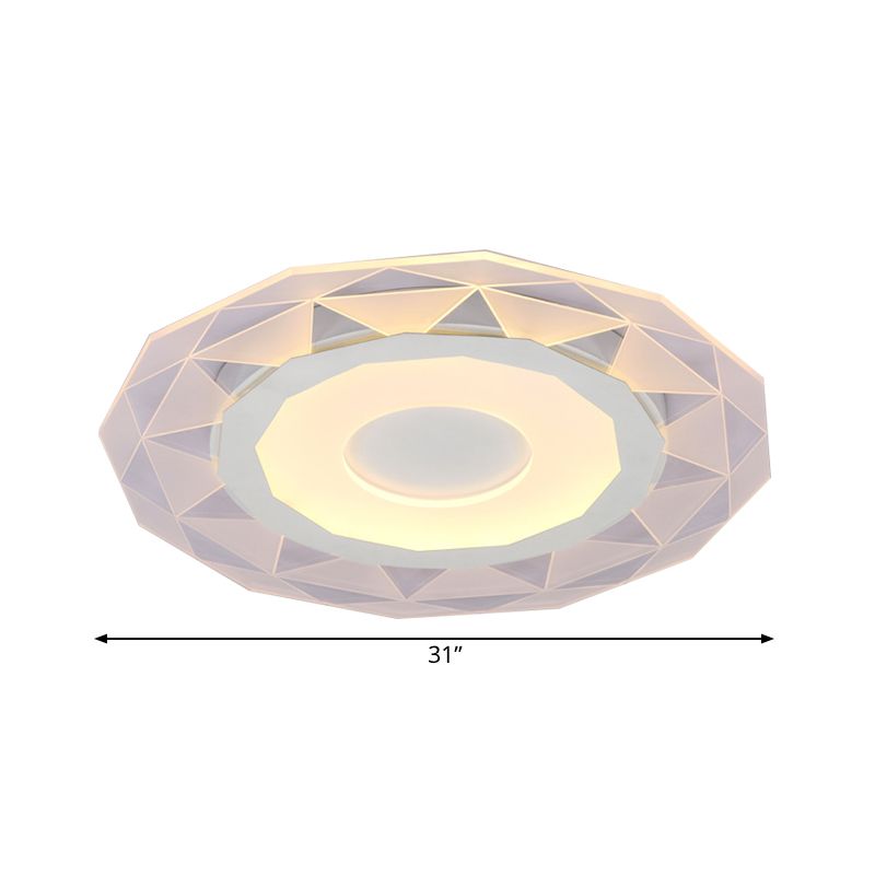 16.5"/20.5"/24.5" Wide LED Bedroom Flushmount with Polygon Acrylic Shade White Ceiling Light Fixture in Warm/White Light