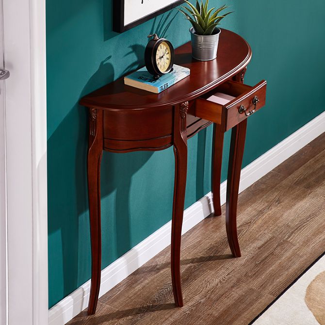 Mid-Century Modern Wooden End Table Half Moon Sofa Console Table for Hall