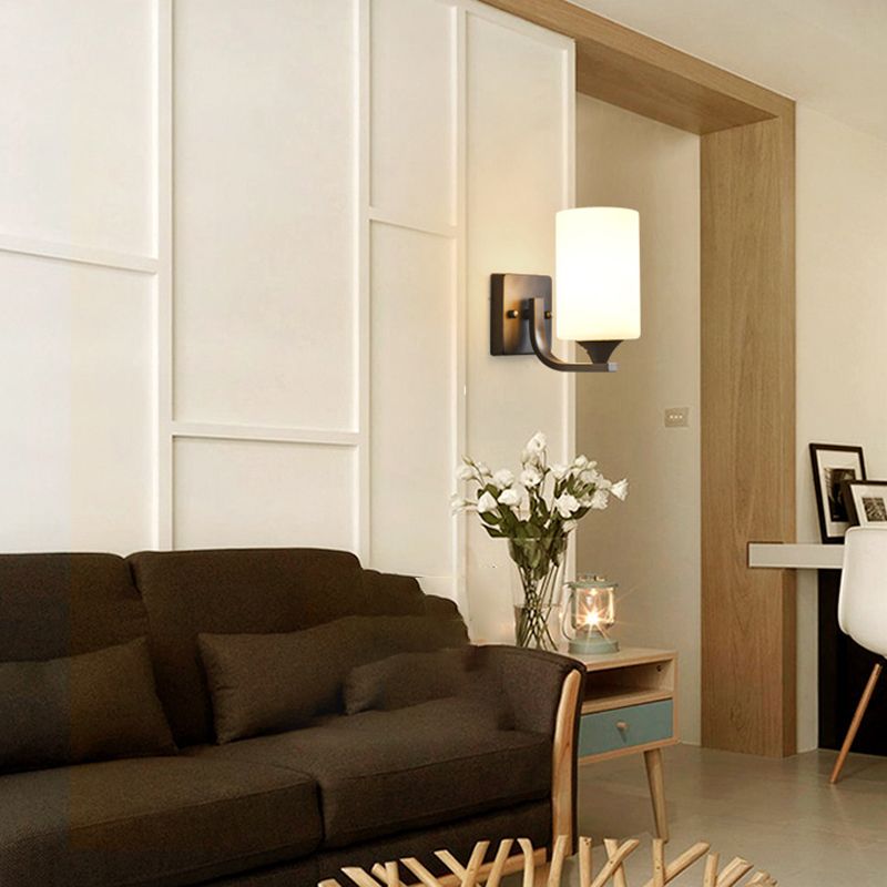 Modernism 1/2-Light Bathroom Vanity Light Glass Shaded Bath Bar in Black